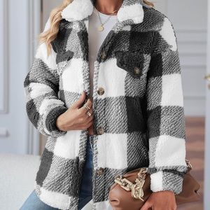 plaids Colorblock fur fleece jacket